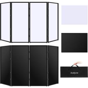 DJ Facade Booth Portable Event Cover Screen-Foldable 4 Detachable Metal Frame Light Projector Display Scrim Panel Stand with Carry Bag for Show, Party, Gathering, DJ Stand (White and Black)