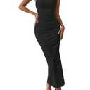 Milumia Women's Sleeveless Boat Neck Ruched Bodycon Maxi Dress Cocktail Long Dresses Elegant Black Medium