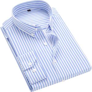 Men's Long Sleeve Dress Shirts Casual Business Vertical Striped Button Down Slim Fit Shirts (Medium, Light Blue)