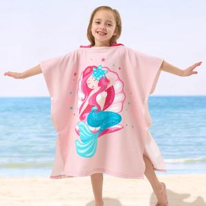 PINNKKU PINNKU Mermaid Beach Towel with Hood for 2-10 Years, Soft Absorbent Hooded Bath Towel for Boys Girls, Toddler Pool Swim Towel with Hood