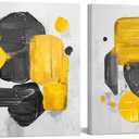 Zlove Yellow and Grey Bathroom Decor, Abstract Wall Art for Living Room - Modern Canvas Wall Art for Bedroom,12"x12", 2Pcs