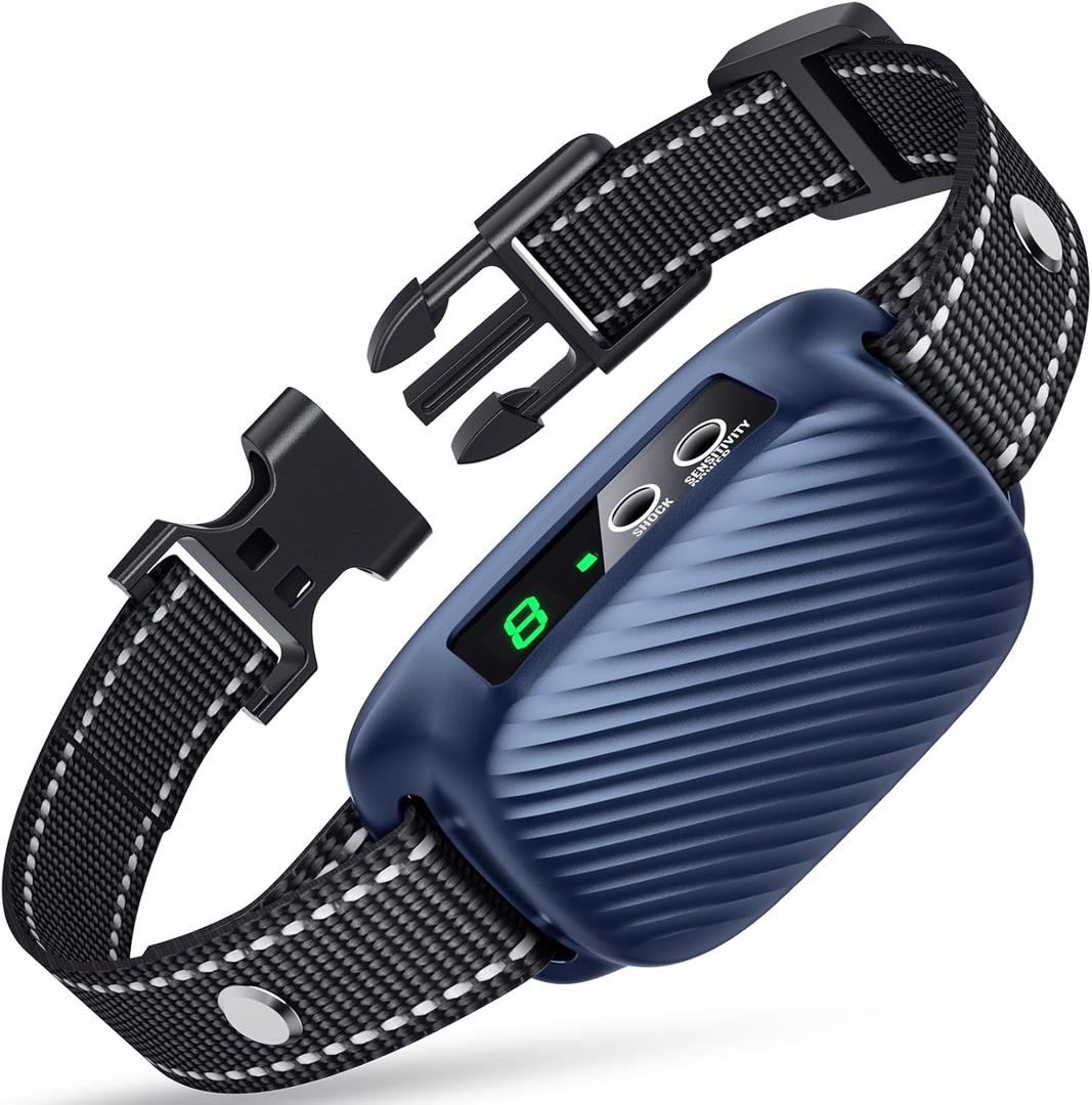 Dog Bark Collar, Automatic Bark Collar with 8 Sensitivity for Large Medium Dogs, Rechargeable Anti Barking Collar with Beep Vibration 3 Training Modes, Waterproof Smart No Bark Collar-D5 (Blue)