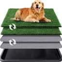 Dog Grass Pad with Tray, 35x23in Dogs Potty Tray with 2-Pack Replacement Artificial Grass and 2 Washable Reusable Pee Pads ,Dog Litter Box for Pet Training,Indoor Portable Pottys Pet Toilet