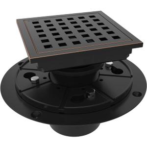 WEBANG 4 Inch Square Shower Floor Drain with Flange,Quadrato Pattern Grate Removable,Food-Grade SUS 304 Stainless Steel,Watermark&CUPC Certified,Oil Rubbed Bronze