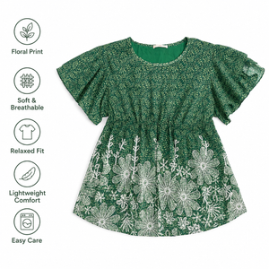 Women's Green Flower Shirt, Size XL