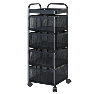 TAGEPOR Rotating Kitchen Storage Rack, 4 Tier Rolling Cart with Fruit and Vegetable Basket, Black Storage Organization Dolly Cart with Wheels for Bathroom, Kitchen and Bedroom