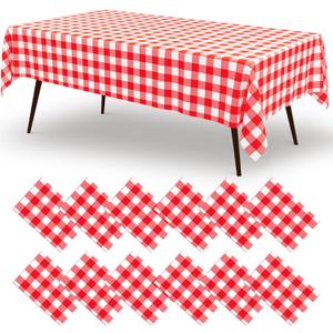 misaya 12 Packs Buffalo Disposable Table Cloth, 54 x 108 Inch Waterproof Plastic Tablecloth, Rectangle Red and White Checkered Table Covers for Picnic, Birthday, Party