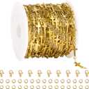 YOUBEIYEE 13 Feet Gold Plated Cross Chain for Jewelry Making Stainless Steel Bar Link Chains Bulk on Spool with Jump Rings Lobster Clasps