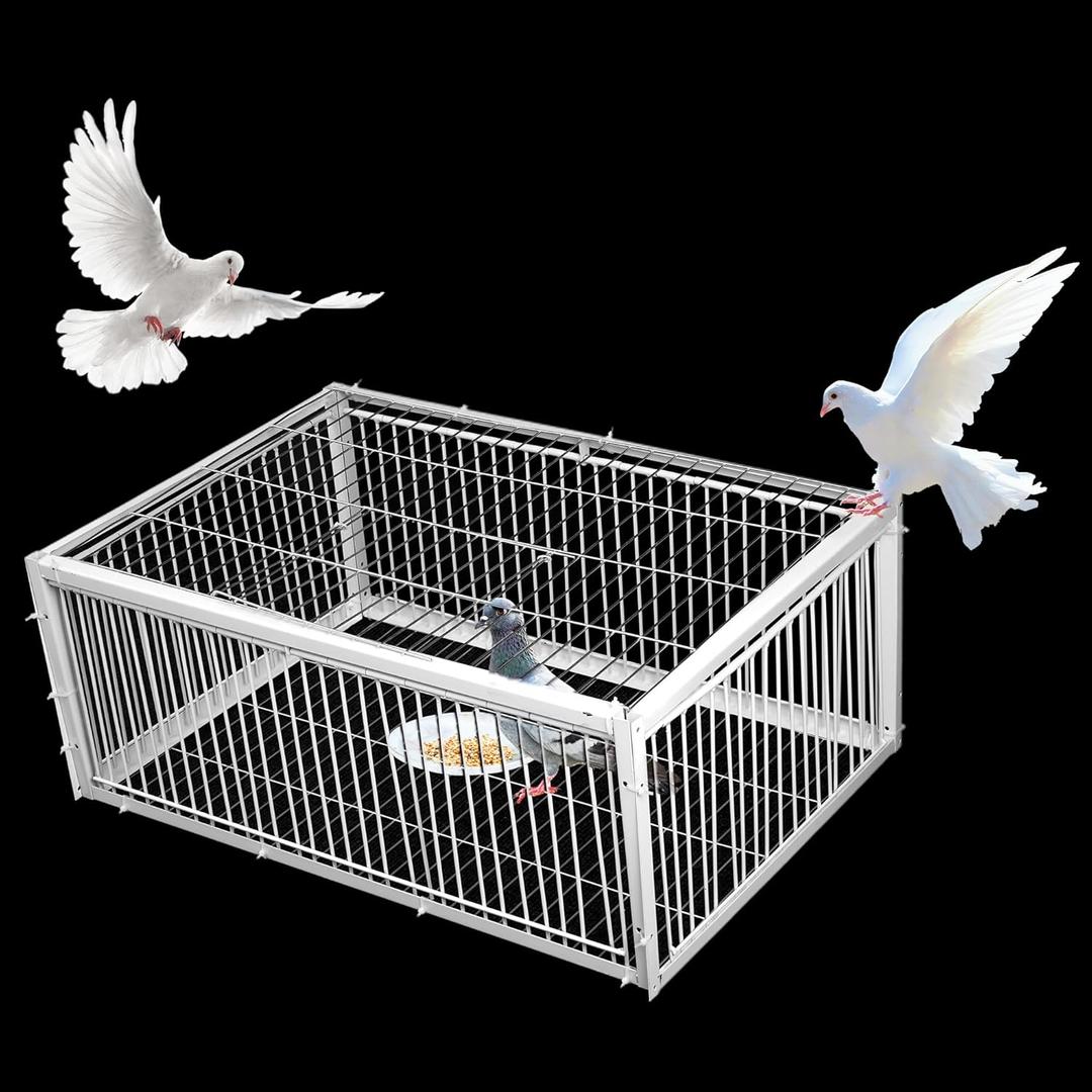 Pigeon Trap with Escape-Proof Design, Small Birds Live Hunting Trap, Pigeon Coop Iron Cage with 4 One-Way Entry Outdoor, Patio Garden Farm Warehouse Humane Trap for Pigeon Sparrow Mouse Rabbit Chicken