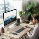 Aothia Faux Leather Desk Mat - Non-Slip PU Leather Desk Blotter, Waterproof Writing Surface, Large Desk Pad for Office & Home (Eggshell, 55" x 24")