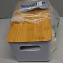 Kitchen Vegetable Storage Set of 3, Metal Onion Garlic Potato Storage Set, Kitchen Canisters Vegetable Keeper Containers with Aerating Holes and Wooden Lid (White)