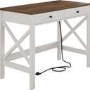 ChooChoo Computer Desk with USB Charging Ports and Power Outlets, Modern Simple 40 Inches Desk with Drawers, Makeup Vanity Console Table, Soft White