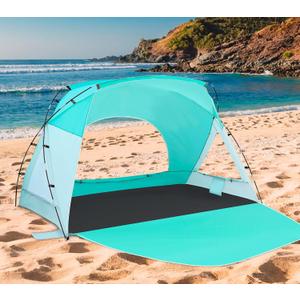 Beach Tent, Portable Sun Shelter for 2/3/4/6-8 Person with UPF 50+ UV Protection, Easy Setup Waterproof Beach Shade Canopy Cabana for Family Outdoor and Picnics, Fishing with Carrying Bag (Turquoise Ocean)