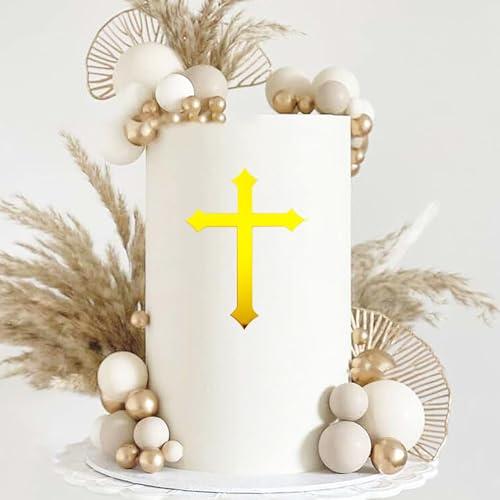 Acrylic Gold Mirror Cross Cake Topper, Baby Shower Baptist Cake Decoration Holy Communion Christening Cross Cake Side Decoration Party Decoration Props Supplies (Gold2)