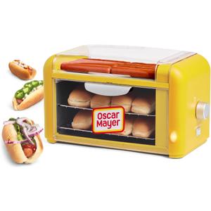 Nostalgia Oscar Mayer Extra Large Countertop 8 Hot Dog Roller and Bun Toaster Oven - Stainless Steel Rollers and Non-stick Warming Racks - Adjustable Timer, Compact