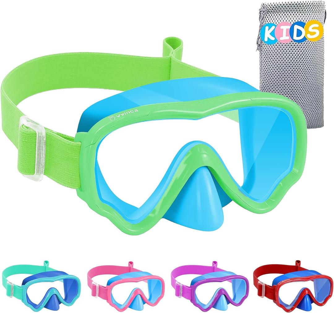Vvinca Kids Swim Goggles with Nose Cover, Snorkel Diving Mask Fabric Strap Anti Fog Anti Shattered Lens Goggles for Kids 3-15 (05-Lemon Green)