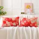 4 x Valentines Lumbar Pillow Covers 12x20 Inch Set of 2 Red Pink White Heart Love Throw Pillow Cases Valentine's Day Home Decorative Cushion Covers for Sofa Couch Bed Decor Wedding Anniversary