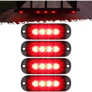 Partsam 4Pcs 3.4 inch Aluminum Housing Red LED Clearance Side Marker Lights, Surface Mount Marker Lights for Trailer Pickup Truck Tractor RV Motorcycle Golf Cart,IP67 Waterproof