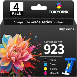 TOKYOINK 923 Ink Cartridges Combo Pack Replacement for HP 923 HP923 Ink Cartridge Work for OfficeJet Pro 8120 8122 8122e 8123 8124 8125 8130 8132 8134 8135e 8138e 8139e Printer Without Chip (4 Pack)