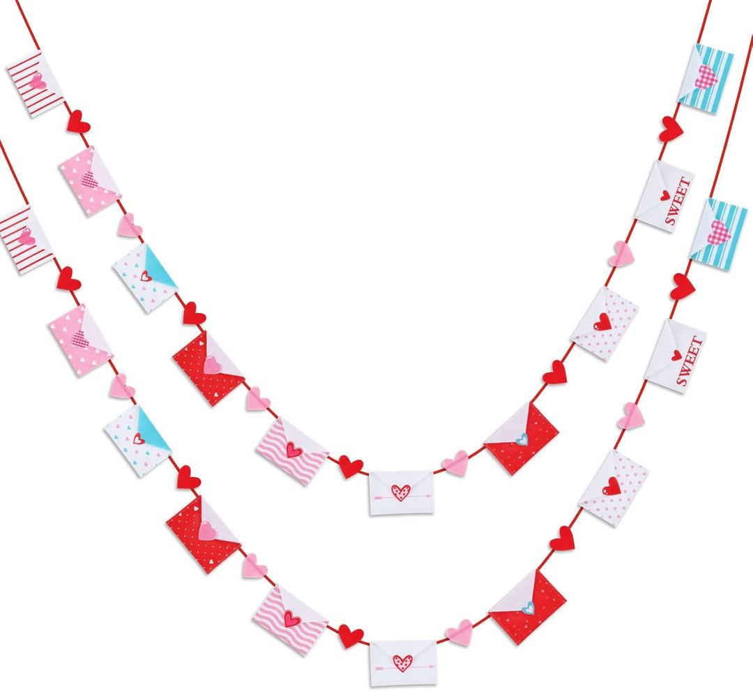 Geyee 2 Pcs Love Letter Garland 32 ft Valentine's Decor Extra Large Heart Envelopes Banner Love Letter Garland for Mantle Fireplace Classroom Romantic Wedding Anniversary Party Supplies