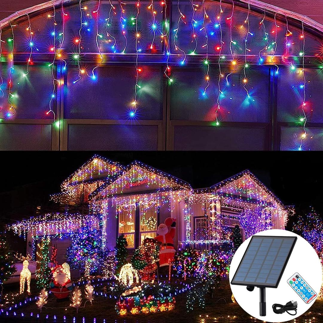 Solar Christmas Lights Outdoor Waterproof Christmas Decorations Curtain Lights 320LED 29.5ft 60 Drops, Solar Powered Rechargeable Fairy Lights for Party, Holiday, Wedding Decorations(Multicolor)