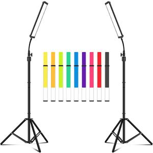Led Video Lighting Kit with Wand Stick - Photography Studio Light,Adjustable Tripod Stand,Vallkay 9 Color Filters 5600K Dimmable Portable Stand for Live Streaming/Portrait Photo/Vlog, Black (D4002)