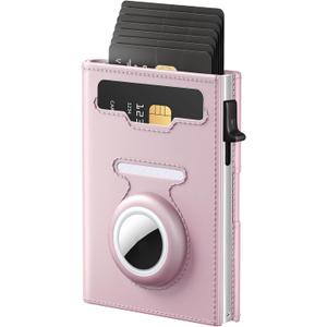 RFID Wallet for Women with AirTag Holder - Slim Small Trifold Wallets Anti-Theft Pop up Card Holder for Air Tag, Front Pocket, Minimalist, Premium Leather, Ultra Thin, ID Window, Cash Slot