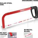 HAUTMEC 12-Inch Hacksaw, High Tension Hack Saw Frame with 24 TPI Bi-Metal HSS Blade, Hand Saw for Cutting Metal, Steel Pipe, PVC & Wood (HT0398)