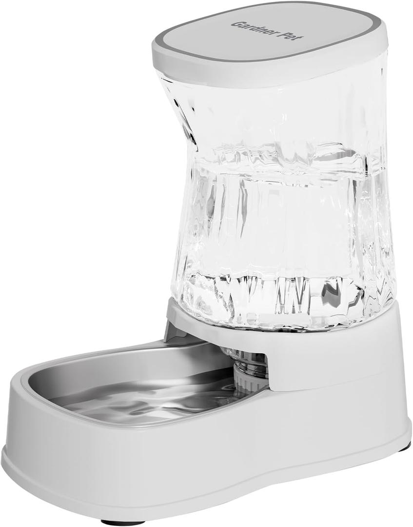 Gardner Pet Automatic Dog Water Dispenser Gravity Stainless Steel Water Waterer Feeder, Large Capacity Water Feeding Bowls for Medium & Large-Sized Dogs Cats Other Pets -(2.1 Gallon) (White)