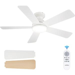 addlon Ceiling Fans with Lights, 42 Inch Low Profile Ceiling Fan with Light And Remote Control, Flush Mount, Reversible, 3CCT, Dimmable, Quiet, White Small Ceiling Fan for Bedroom Indoor/Outdoor Use