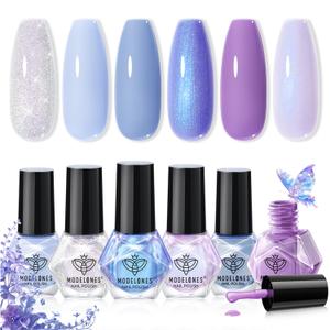 2 x modelones Nail Polish Set, 6 Colors 2025 Baby Blue Purple Nail Polish Set Shimmer Glitter Sliver Fast Drying Mini Nail Lacquer Kit Finger Manicure DIY Nail Art Home Salon Gift for Women Girl