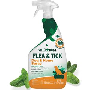 Vets Best Indoor Flea and Tick Spray Dog Flea and Tick Treatment for Home, Plant-Based Formula with Natural Oils, Kills Fleas, Eggs & Ticks on Contact, Made in USA, 32 oz