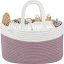 Comfy Cubs Rope Diaper Caddy Organizer 8.5" x 15" x 8" - Large Baby Diaper Basket with 3 Spacious Compartments - Stylish Cotton Baby Caddy Organizer for Diapers, Wipes & Essentials - Mauve