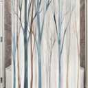 Blue Brown Birch Tree Camper RV Shower Curtain for Travel Trailer Bathroom, Farmhouse Camping Small Narrow Shorter Fabric Shower Curtains Set, Happy Camp Outdoor Decor Accessories with Hooks 47x64