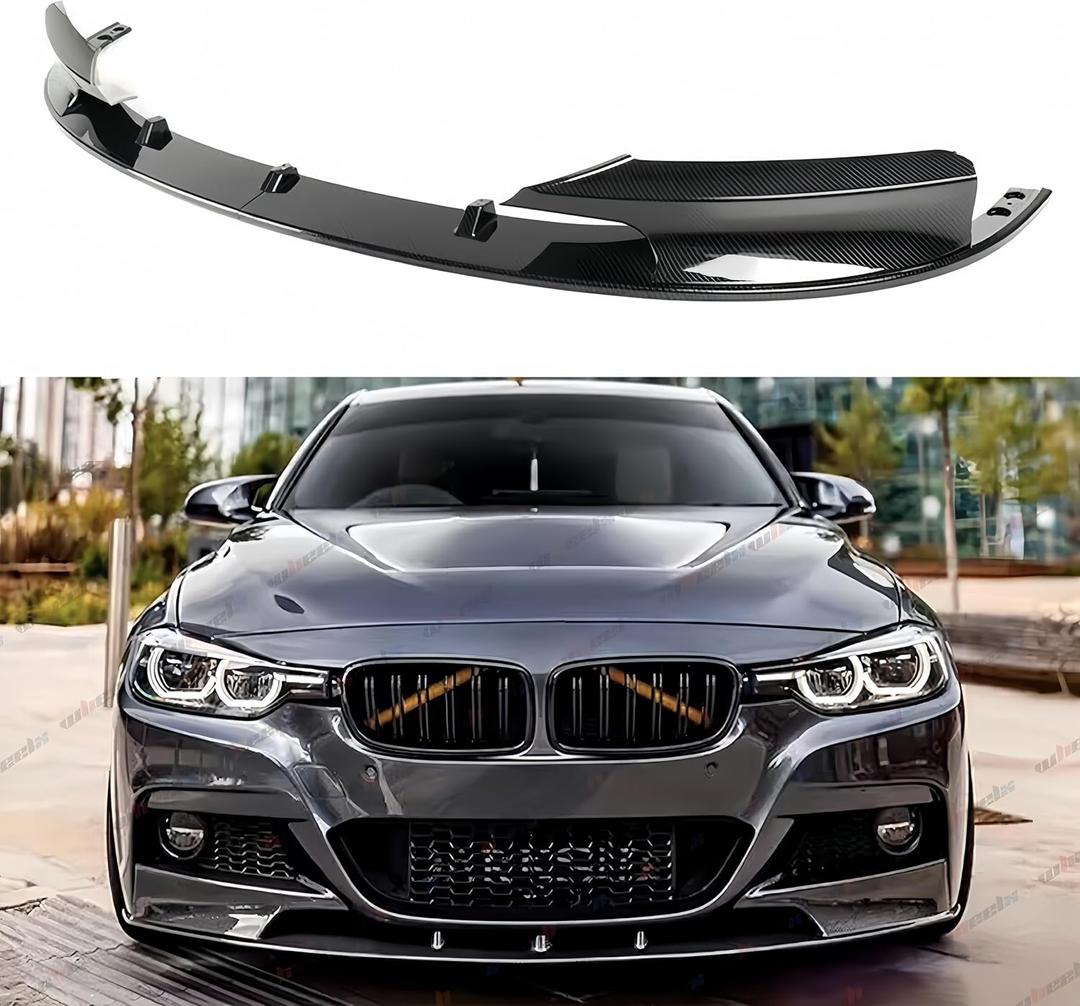 2012-2018 Compatible with BMW 3 Series F30 Sedan M Sport Front Lip Splitter, 2-Piece Design, Carbon Fiber Pattern ABS – WheelX