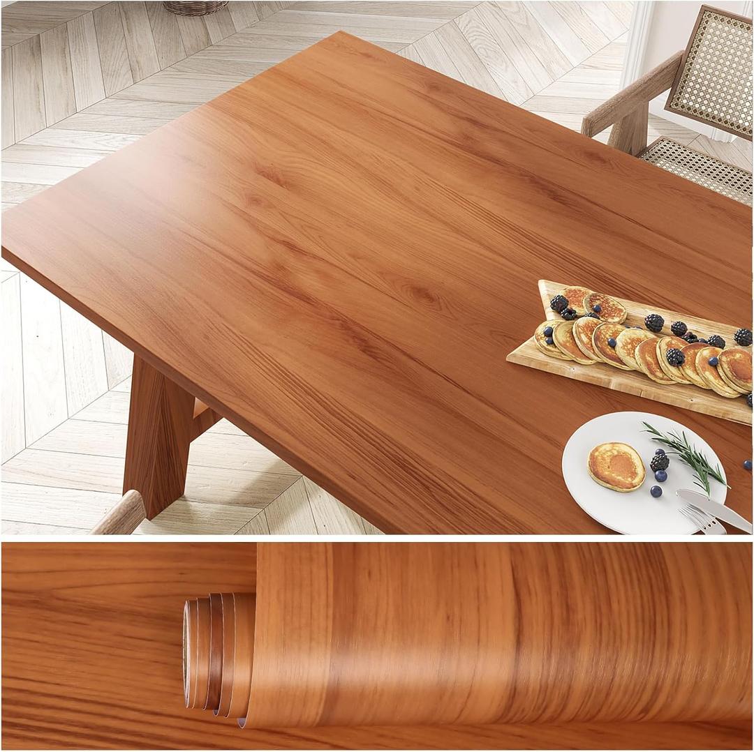 VEELIKE Chestnut Brown Wood Contact Paper Wood Wallpaper Peel and Stick Waterproof Woodgrain Contact Paper for Countertops 15.7''x118'' Removable Self Adhesive Woods Vinyl Wrap for Cabinets Desk