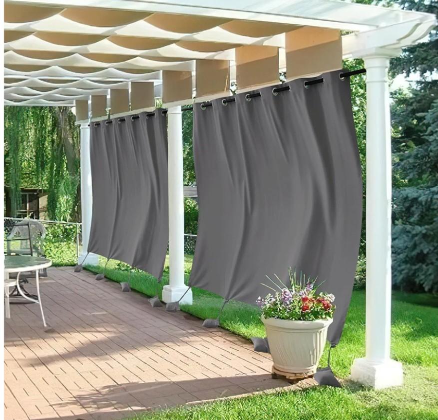 RYB HOME Extra Wide Outdoor Curtains Windproof, Blackout Waterproof Privacy Outside Curtains for Patio Pergola Pool Hut Screen Porch Outside Deck, W 84 x L 96 inch, Grey, 2 Panels