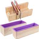 Loaf Soap Making Cutting Kit,Silicone Soap Making Liner Adjustable Wood Box with Stainless Steel Wavy+Straight Cutter for DIY Soap Making
