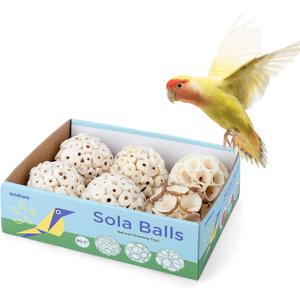 andwe Bird Toy Sola Balls - Natural Soft Chew Shredding & Foraging Toy for Cockatiel Conure Quaker Parrot Budgie Parakeet Rabbit Bunny Guinea Pig Chinchilla (Style 2 (Pack of 6))