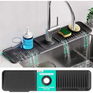 24 Inch Longer Faucet Mat for Kitchen Sink, 5° Slope Fast Self-draining, Kitchen Sink Splash Guard Silicone Sink Faucet Mat Splash Guard Kitchen Sink Area Tidy Splash Faucet Guard Draining Mat