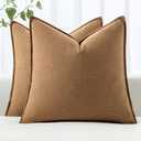 MIULEE Decorative Linen Euro Sham Pillow Covers 24x24 Brown ​Boho Farmhouse​ ​Neutral Couch Throw Pillows for Bed Pack of 2 Accent Modern Pillowcase Sofa Livingroom Home Decor