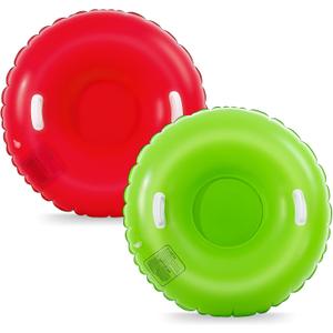 Shappy 2 Pack 36'' 40'' 47'' Snow Tube Inflatable Snow Sleds Heavy Duty Sleds Adults for Winter Outdoor Sports Toboggan with Handles Thickened Bottom (Red, Green)