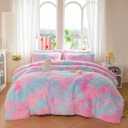 Faux Fur Kids Girls Purple Rainbow Comforter Sets Twin/Full - 3PC Bed Set Warm Comfortable Soft Plush Flannel Velvet Fluffy Fuzzy BeddingComforter x 1 Pillowcases x 2