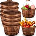 Marsui 8 Pcs Natural Wooden Fruit Baskets 11'' x 6.5'' - Fall Thanksgiving Halloween Decoration, Farmhouse Harvest Storage Bin, Portable Handle Apple Basket for Kitchen Farm Party Home Gift Giving