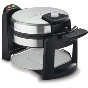 Cuisinart Round Flip Belgian Waffle Maker, Black/Silver, 1 inch thick, WAF-F30NAS