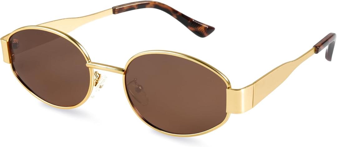 livho 2025 Trendy Oval Sunglasses - Stylish Polarized Shades for Everyday - Retro Metal Frames (Brown/Gold)