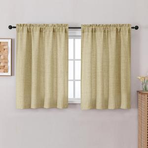 Chyhomenyc Curtains 54 Inch Length for Living Room - Light Filtering Faux Linen Textured Window Curtains, Soft Airy Rod Pocket Window Treatment Drapes for Bedroom, 42Wx54L, 2PCS, Camel