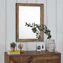AAZZKANG Rustic Wood Mirror Rectangle Decorative Wall Mirrors with Frame Large 20"x16"for Bedroom Living Room Bathroom Entryway Hanging Brown