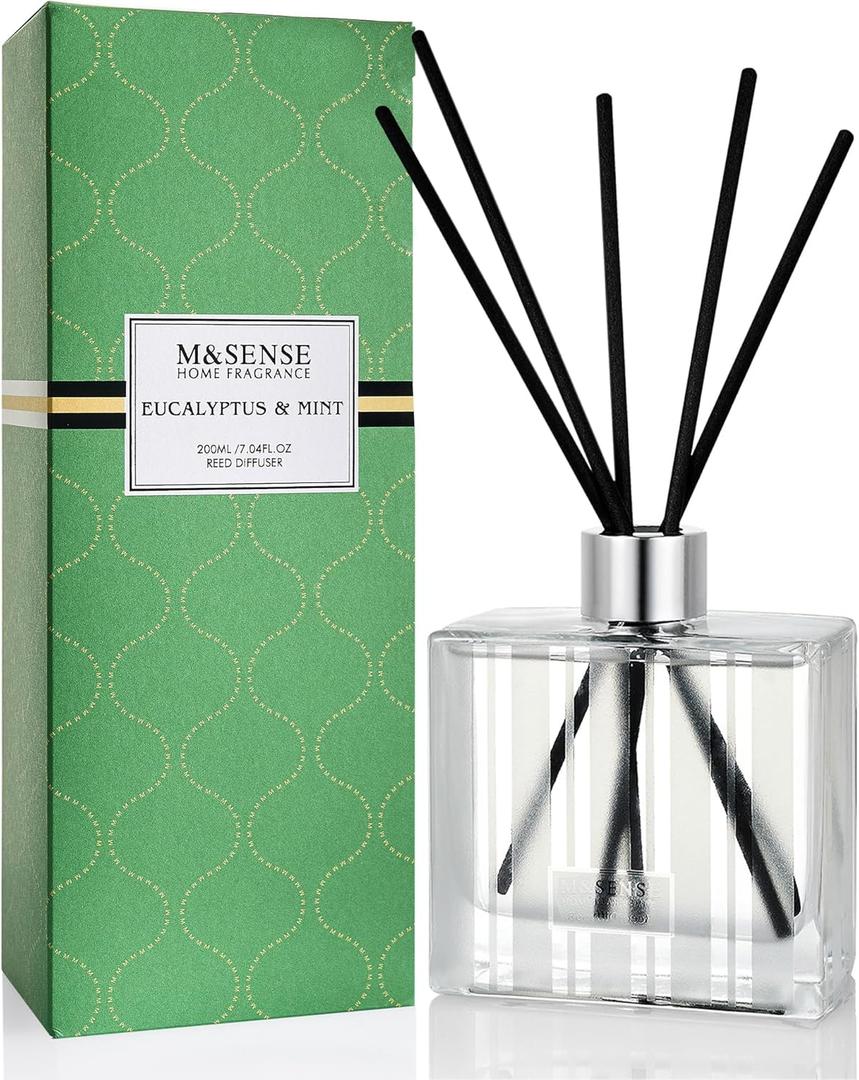 M&SENSE Eucalyptus & Spearmint Reed Diffuser Set - 7.04 fl oz with Sticks, Rich Fragrance & Refreshing Non-Toxic Scent for Home Bathroom Office Study Other Workspaces Needing Focus, Gifts for Women