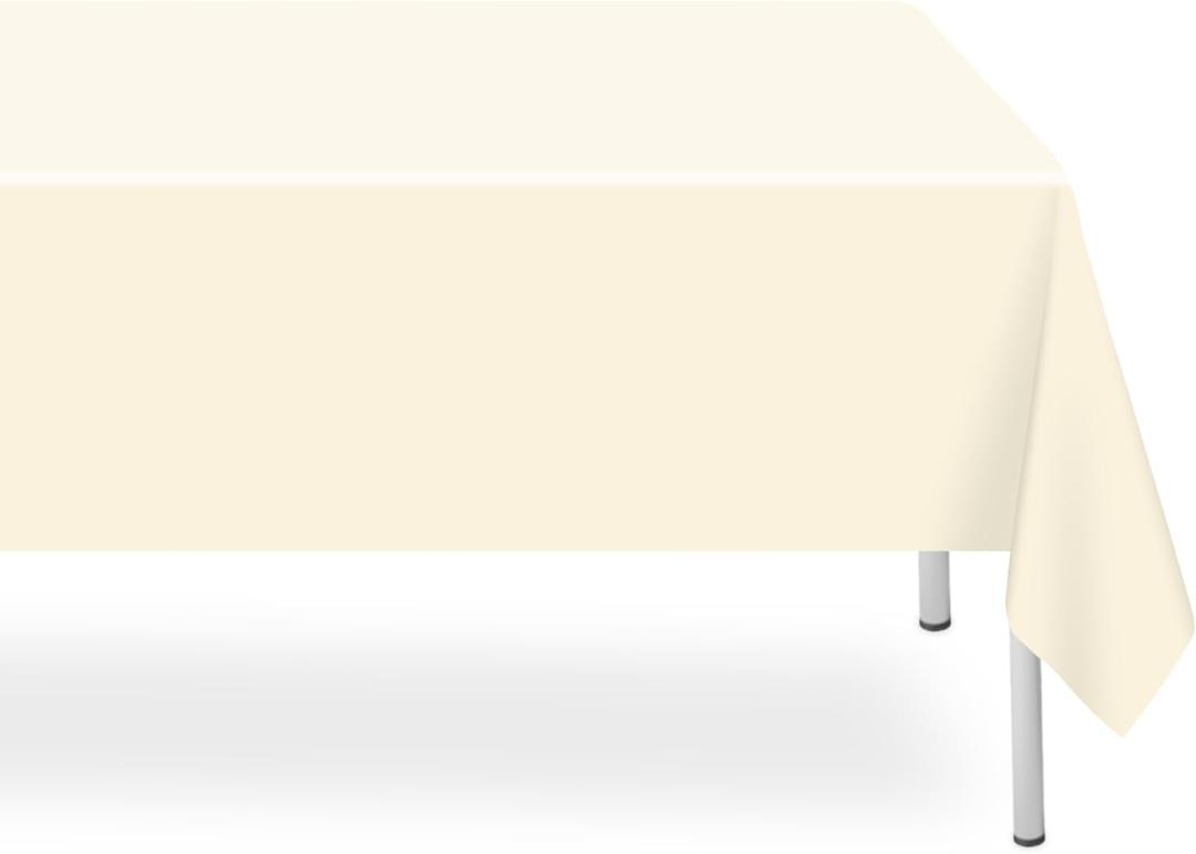 6 Pack Ivory  Tablecloth, Rectangular Plastic Table Cloths for Parties Disposable, 54x108 in Waterproof Tablecloth for Birthday Party Baby Shower Picnic Valentines